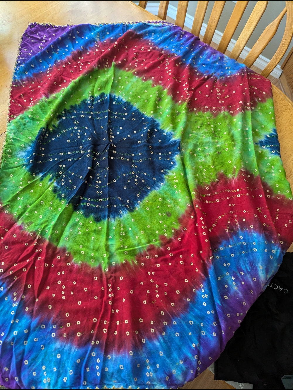 Multicolor Tie-Dye Sequin Shawl - Vibrant Blue Green Red
